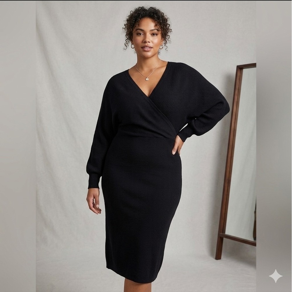 Cato Love Affair Ideal Black Plus Size 18/20 Ribbed Long Sleeve V-Neck NWT